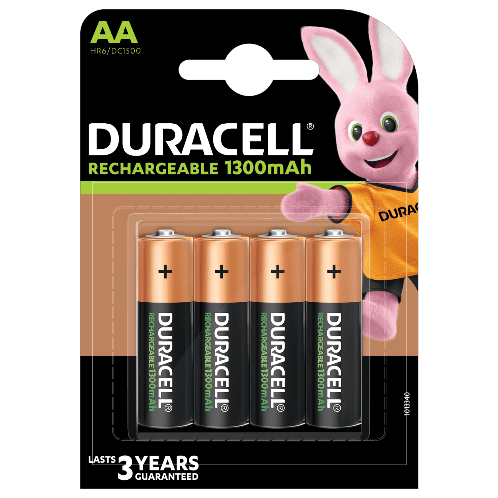 Pack de 4 piles rechargeables Duracell 1300mAh de taille AA