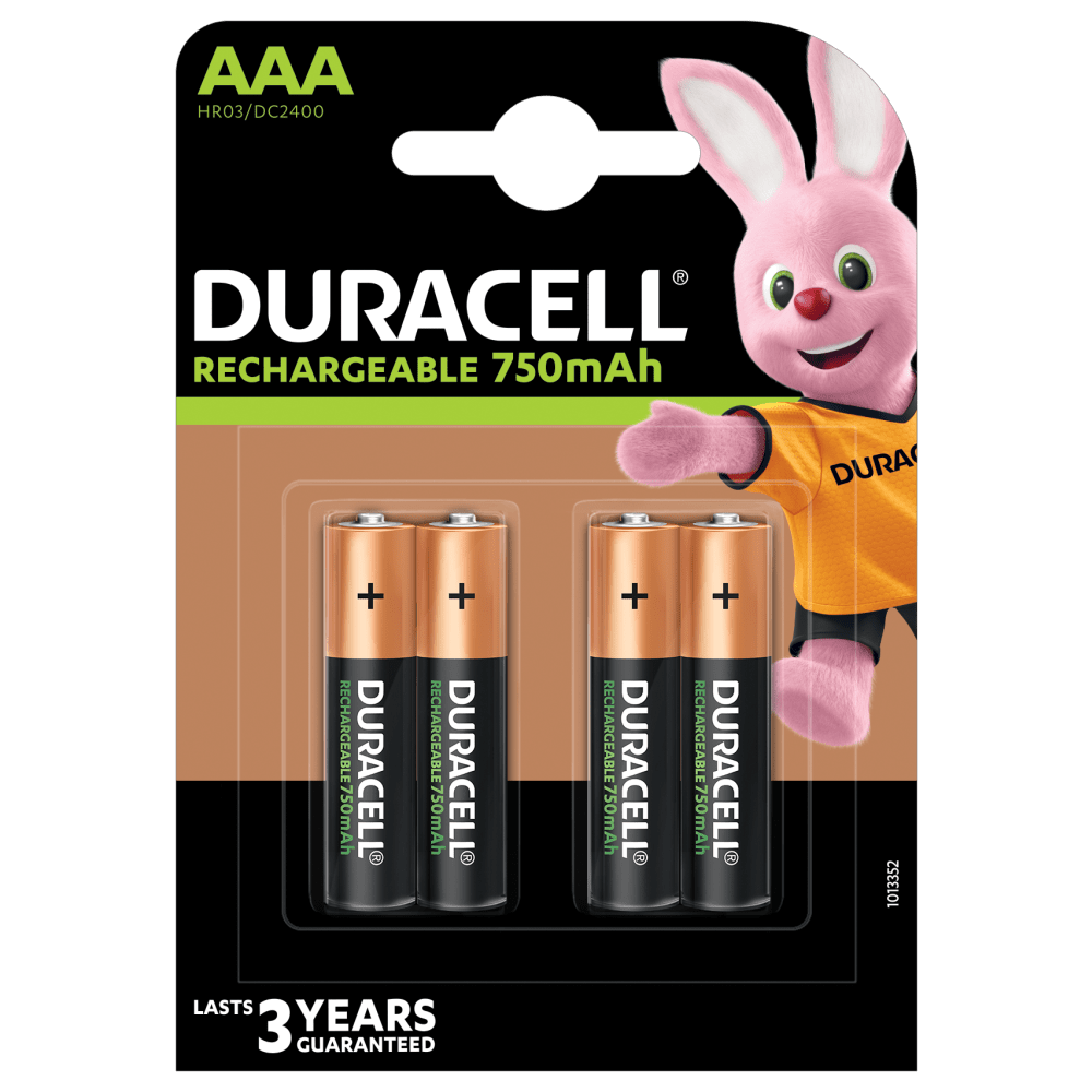 Piles rechargeables Duracell AAA 750mAh dans un pack de 4 pièces