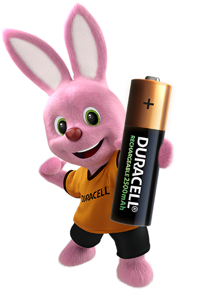 Duracell pink Bunny présente une batterie rechargeable de taille AA
