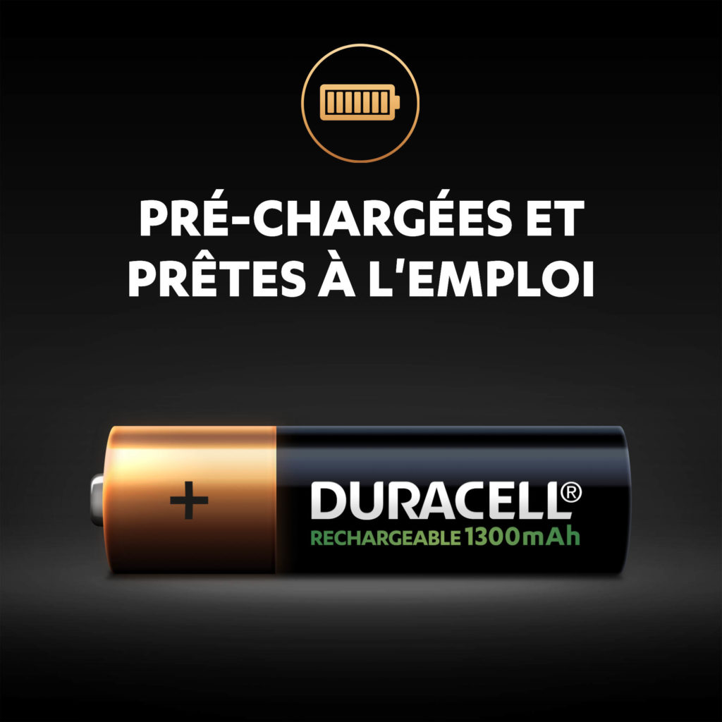 Piles rechargeables Duracell AA 1300mAh préchargées