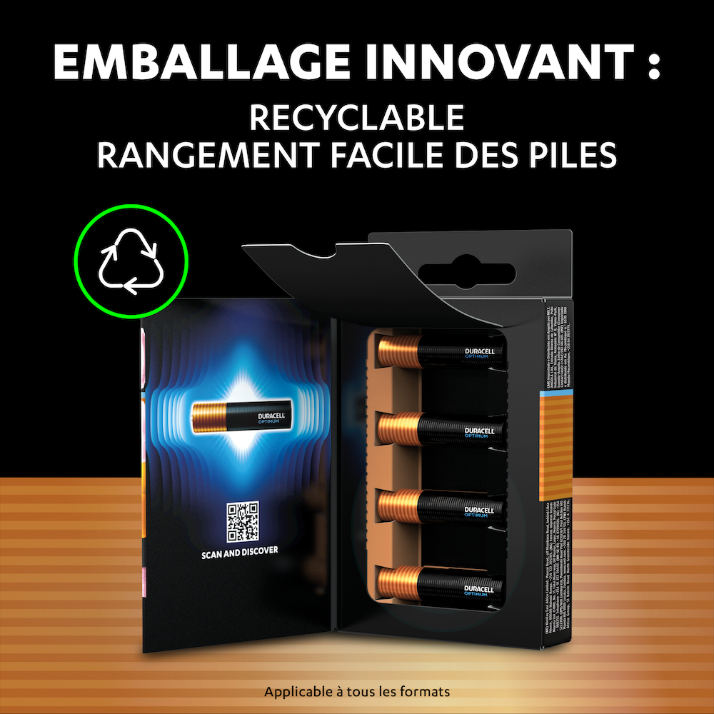 Duracell Optimum - Lot 12 Piles AAA Longue Duré, Emballage Refermable